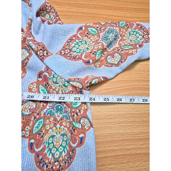 Cynthia Rowley Tunic Blouse 1X Paisley Boho V-neck Stretch Comfort Pullover Blue - Picture 8 of 12